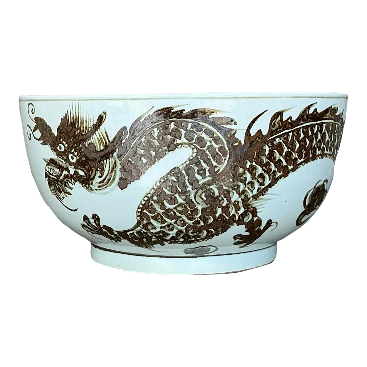 Vintage Boho Monumental Glazed Ceramic Bowl