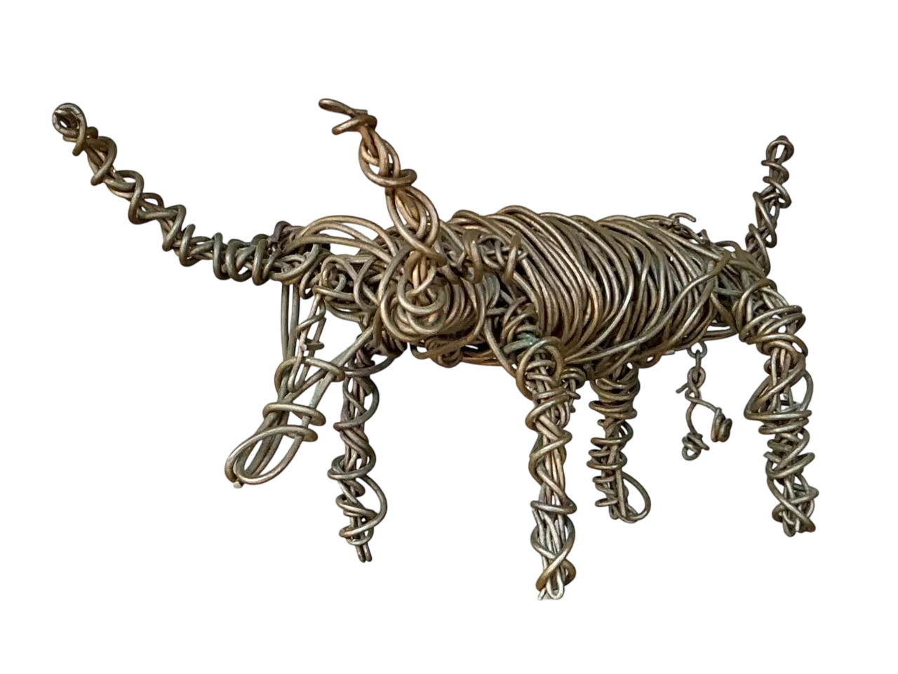 Vintage Boho Coiled Wire Sculpture Of Bull