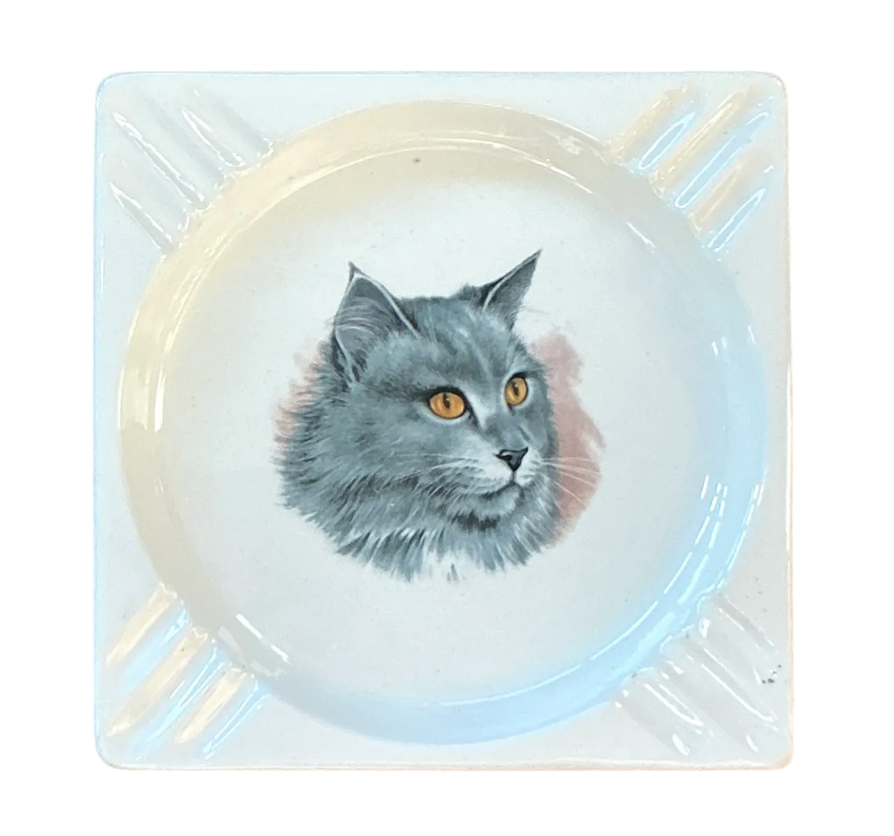 Vintage Boho Glazed Ceramic Cat Ashtray