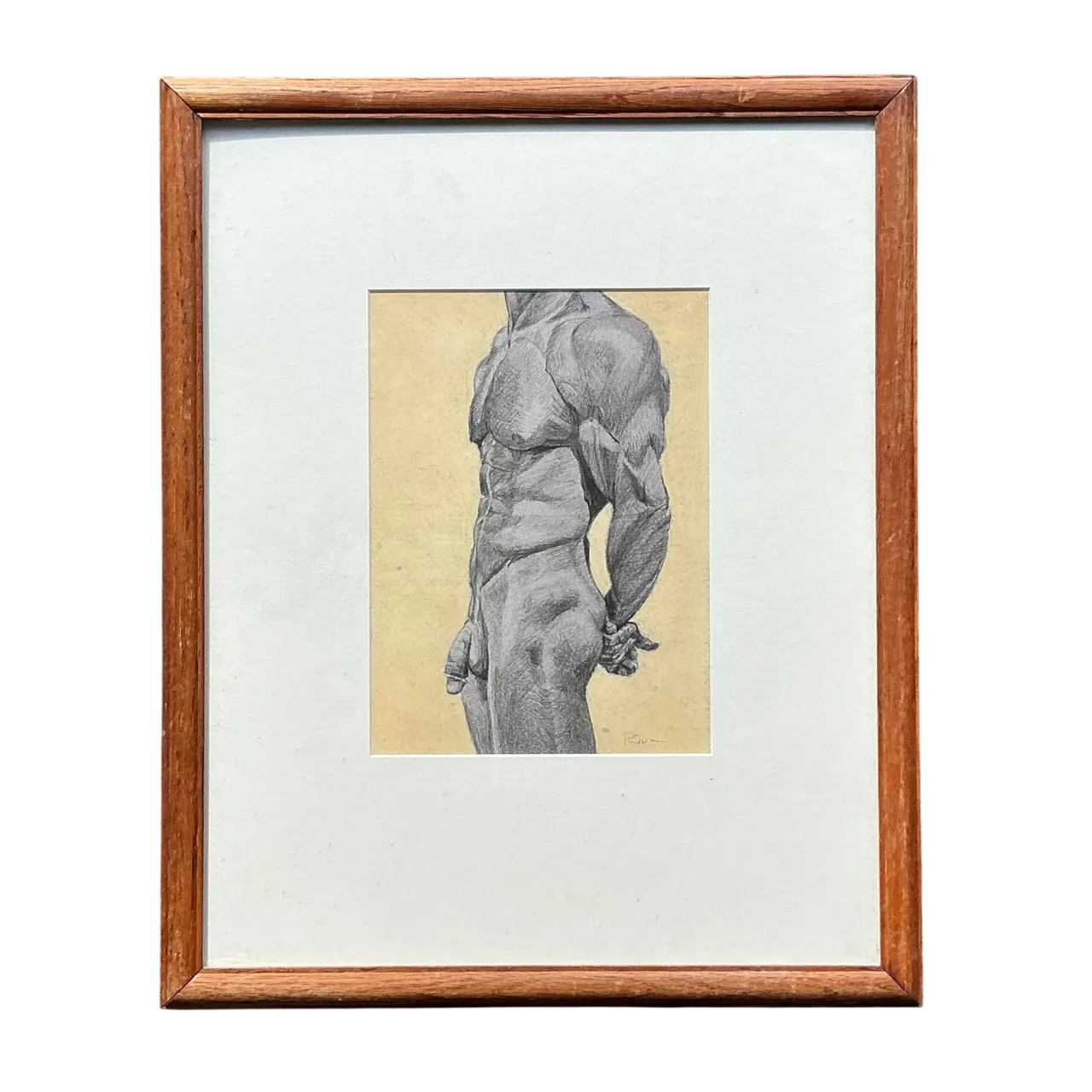 Vintage Boho Pencil Sketch Print of Male Nude