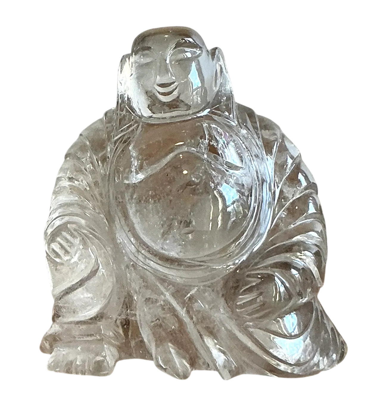 Vintage Boho Clear Quartz Carved Buddha