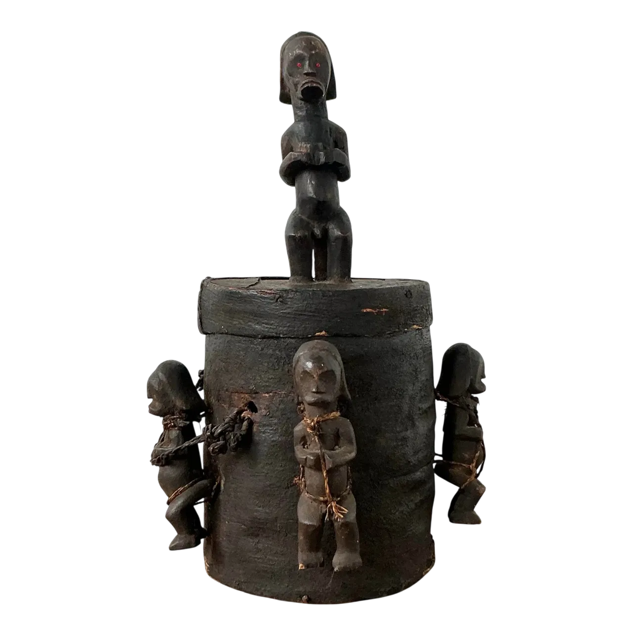 Vintage Boho Carved Figure Tribal Lidded Pot