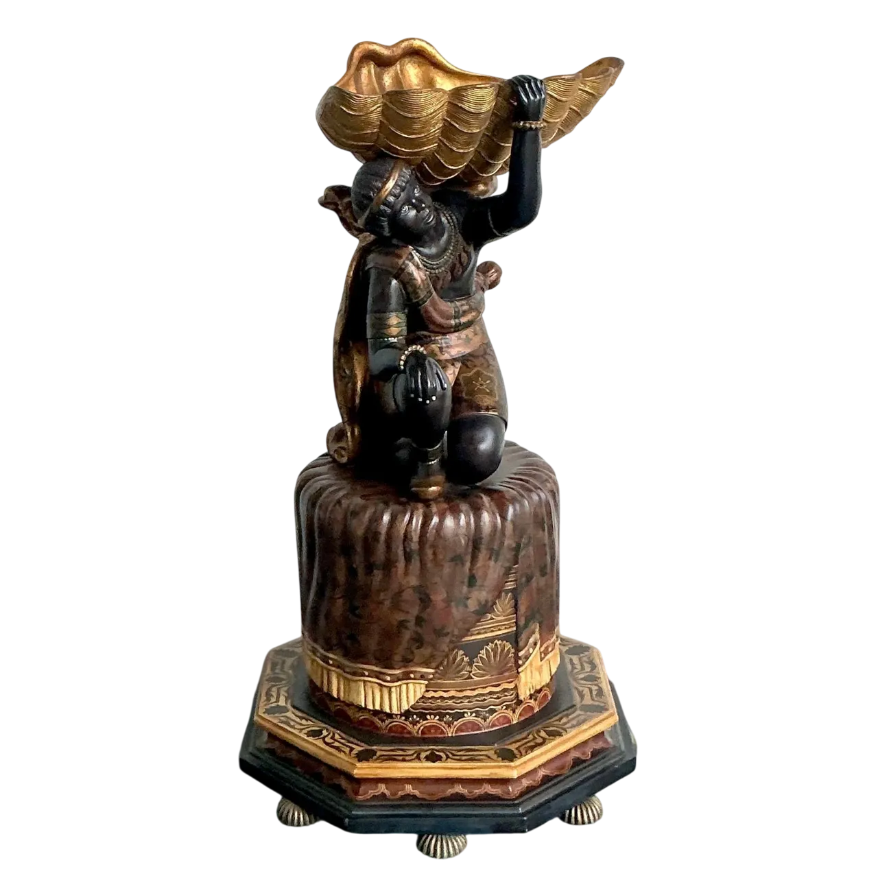 Vintage Boho Maitland Smith Blackamoor Figure With Clam Shell