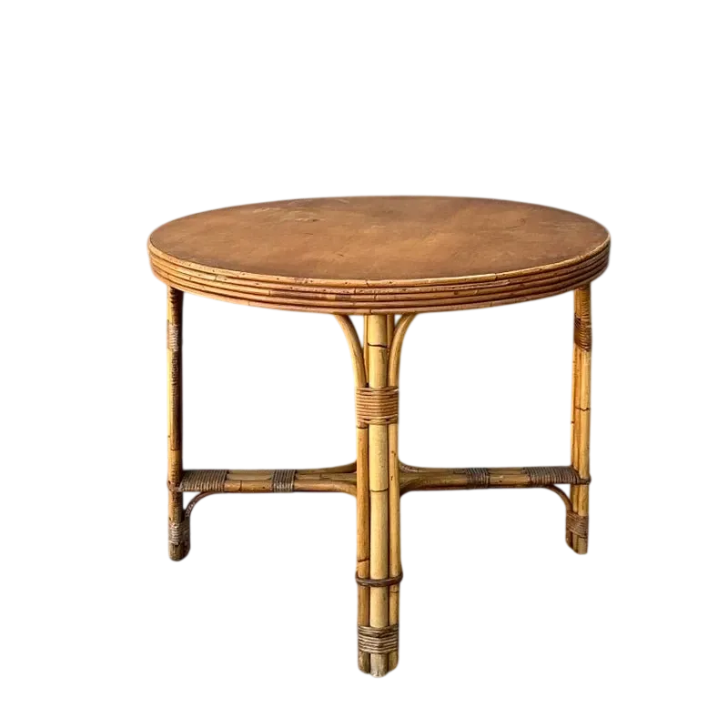 Vintage Bent Rattan Dining Table - Bamboo, 36.25W x 28H
