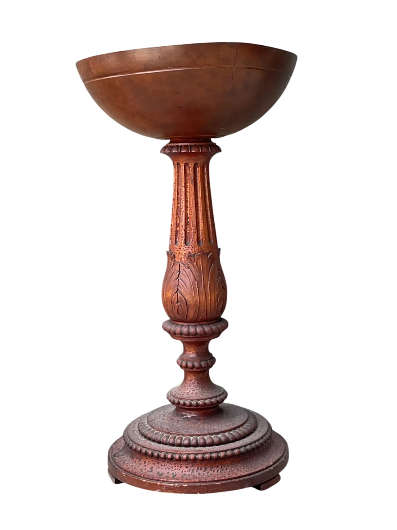 Vintage Carved Wood Pedestal Bowl