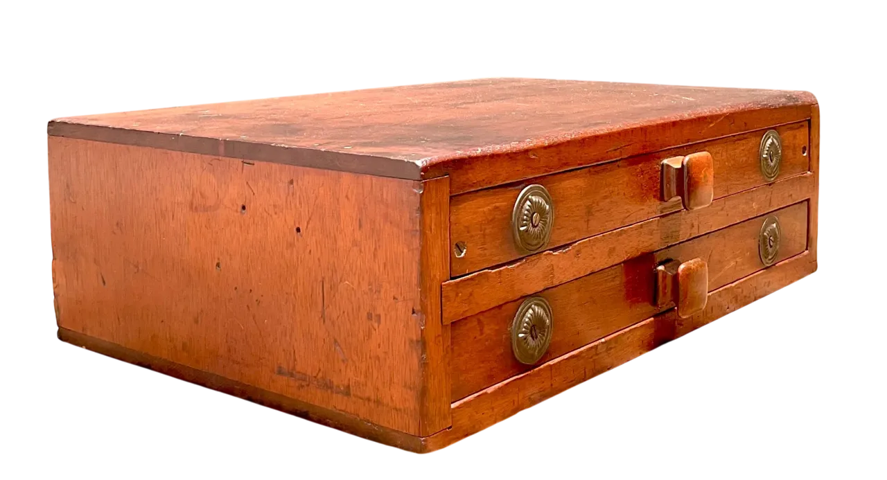 Vintage Wooden Storage Box with Drawers