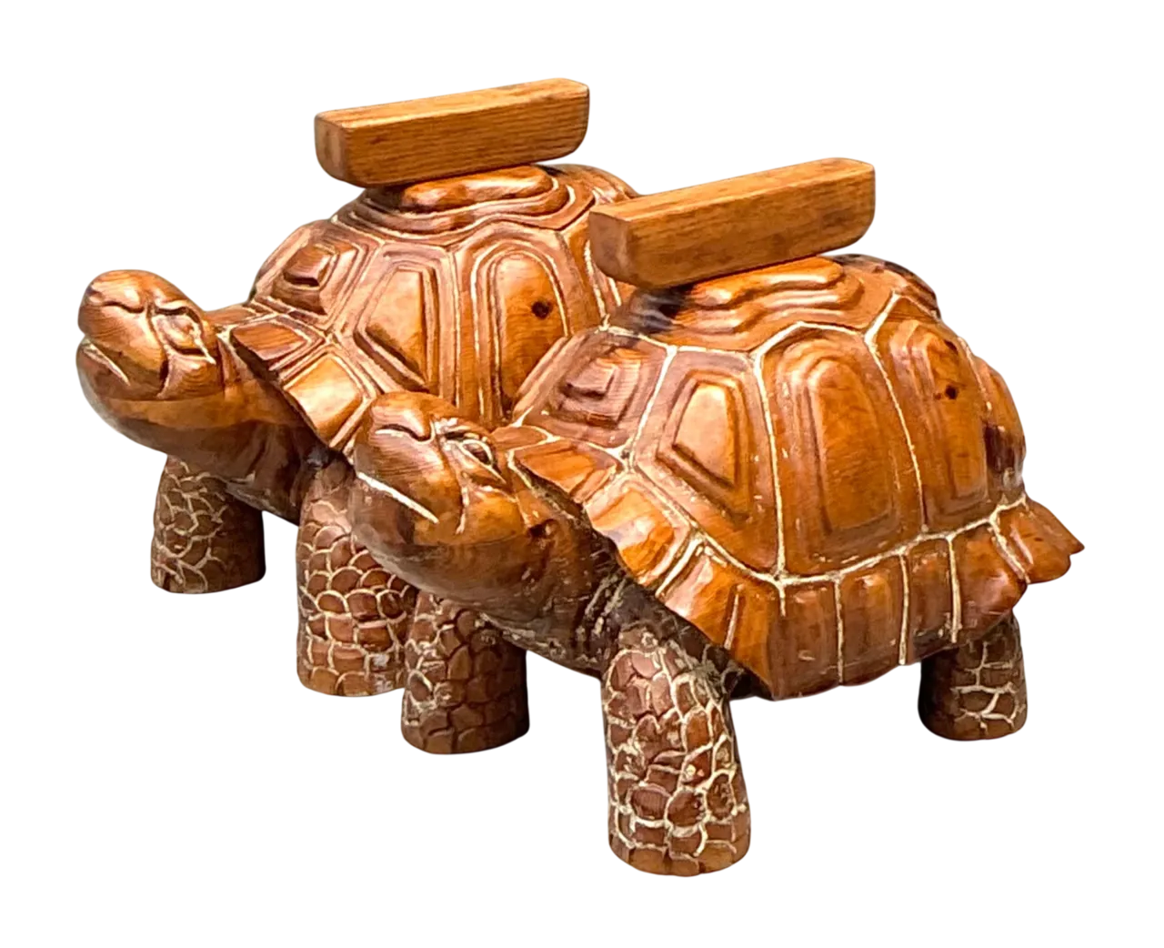 Vintage Carved Wood Turtle Coffee Table Pedestal