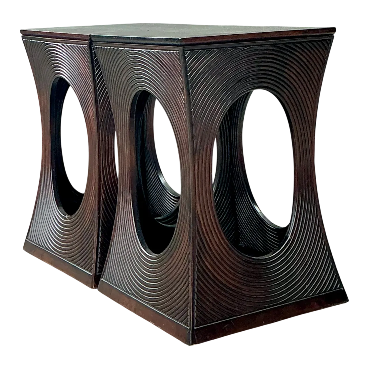 Vintage Pencil Reed Cutout Side Tables - A Pair