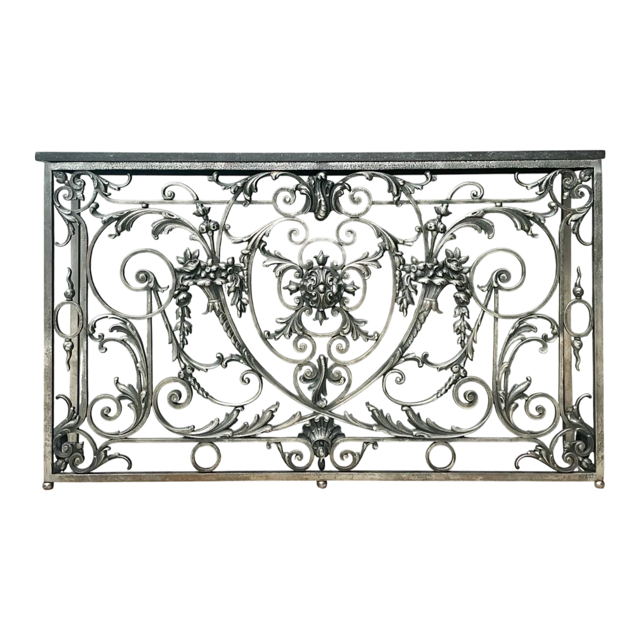 Vintage Wrought Iron Scroll Console Table