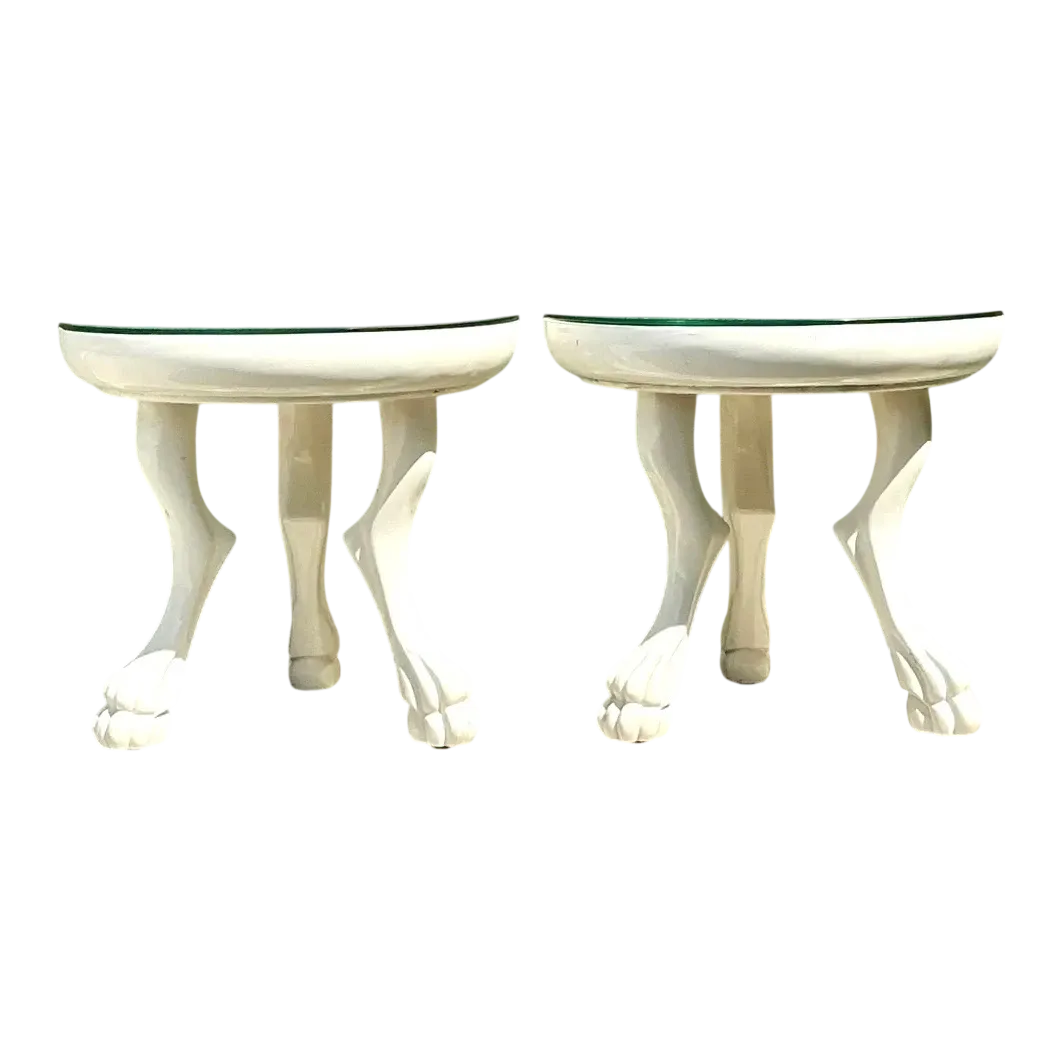 Vintage White Lacquer Paw Foot Tables After John Dickinson - A Pair