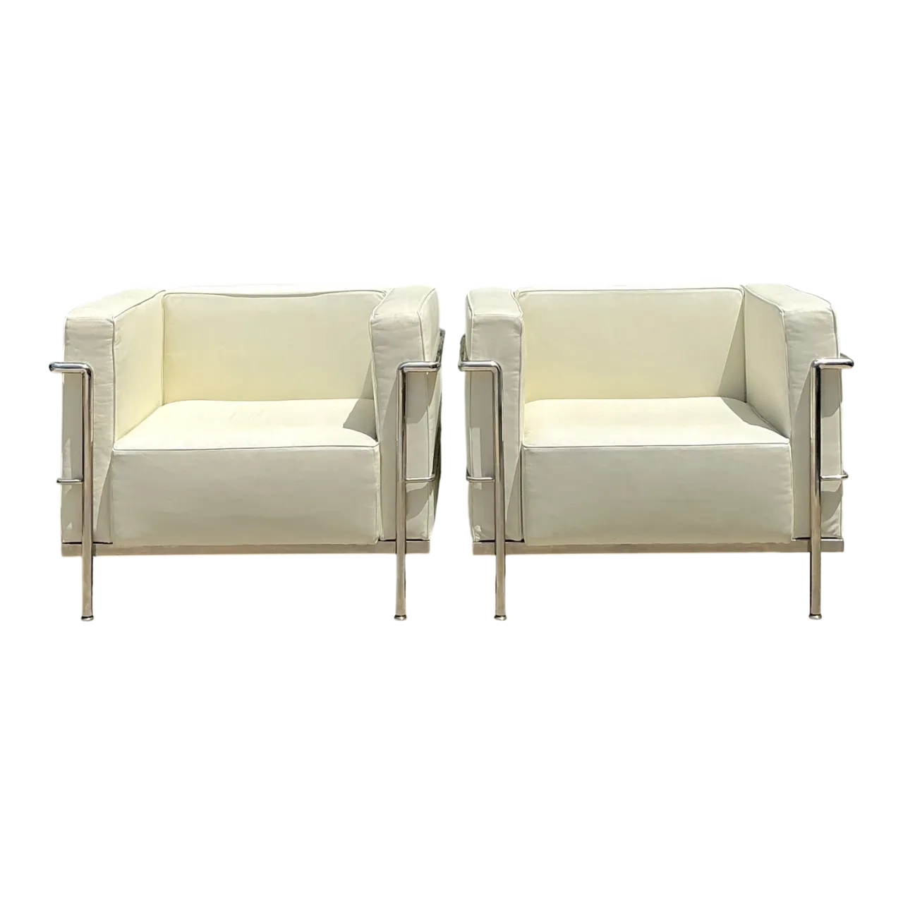 Vintage Chrome Frame Lounge Chairs After Corbusier - A Pair