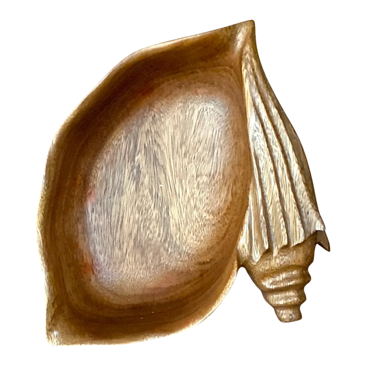 Vintage Carved Wood Shell Bowl