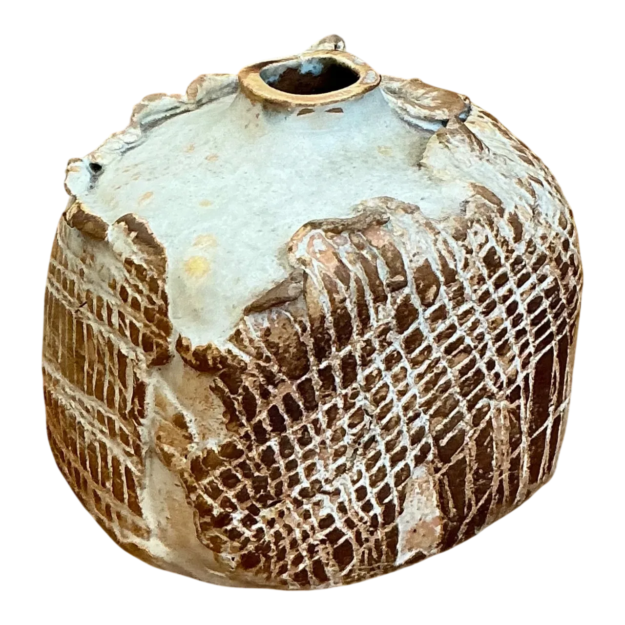 Vintage Textured Studio Pottery Vase - Ceramic, 5W x 4.5H