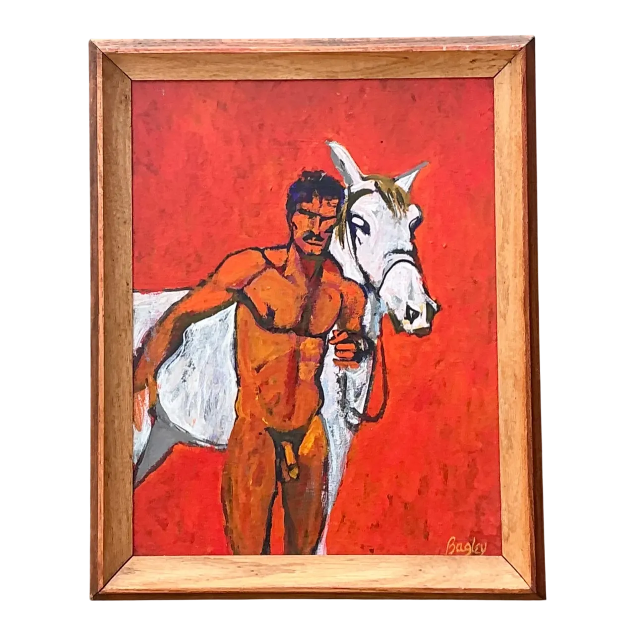 Vintage Original Painting Of Male Nude On Board
