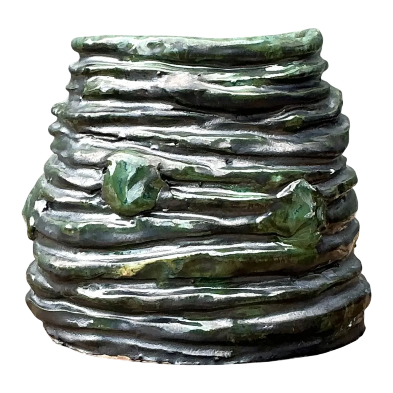 Vintage Abstract Green Glazed Ceramic Vase