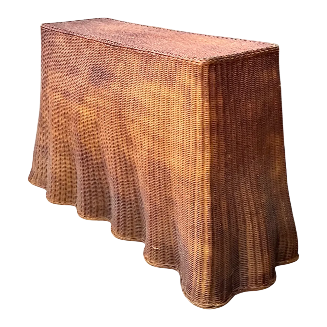 Vintage Woven Rattan Ghost Console Table