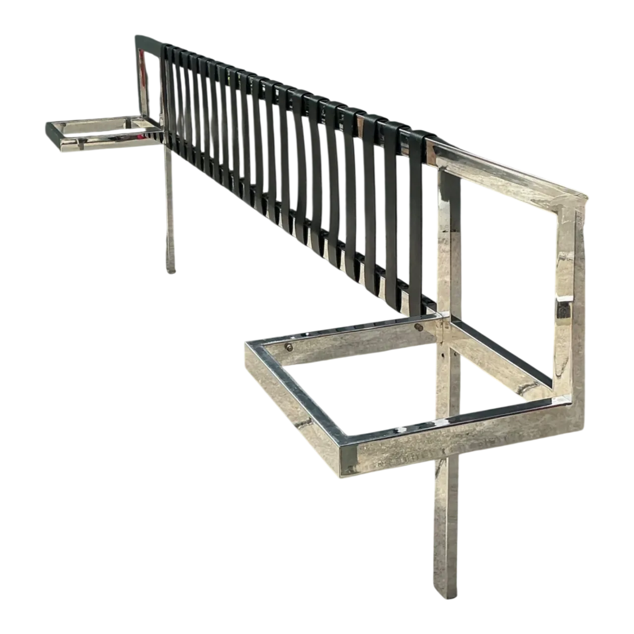 Vintage Chrome And Leather King Headboard After Mies Van Der Rohe