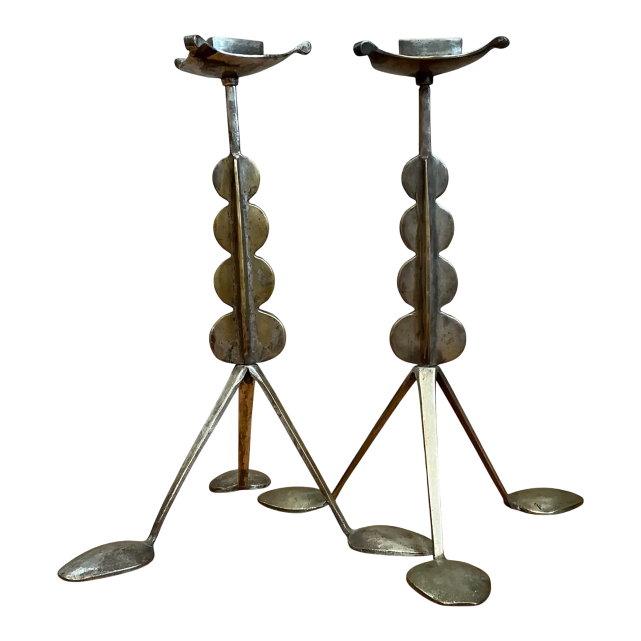 Vintage Sculptural Metal Spoon Candle Holders - A Pair