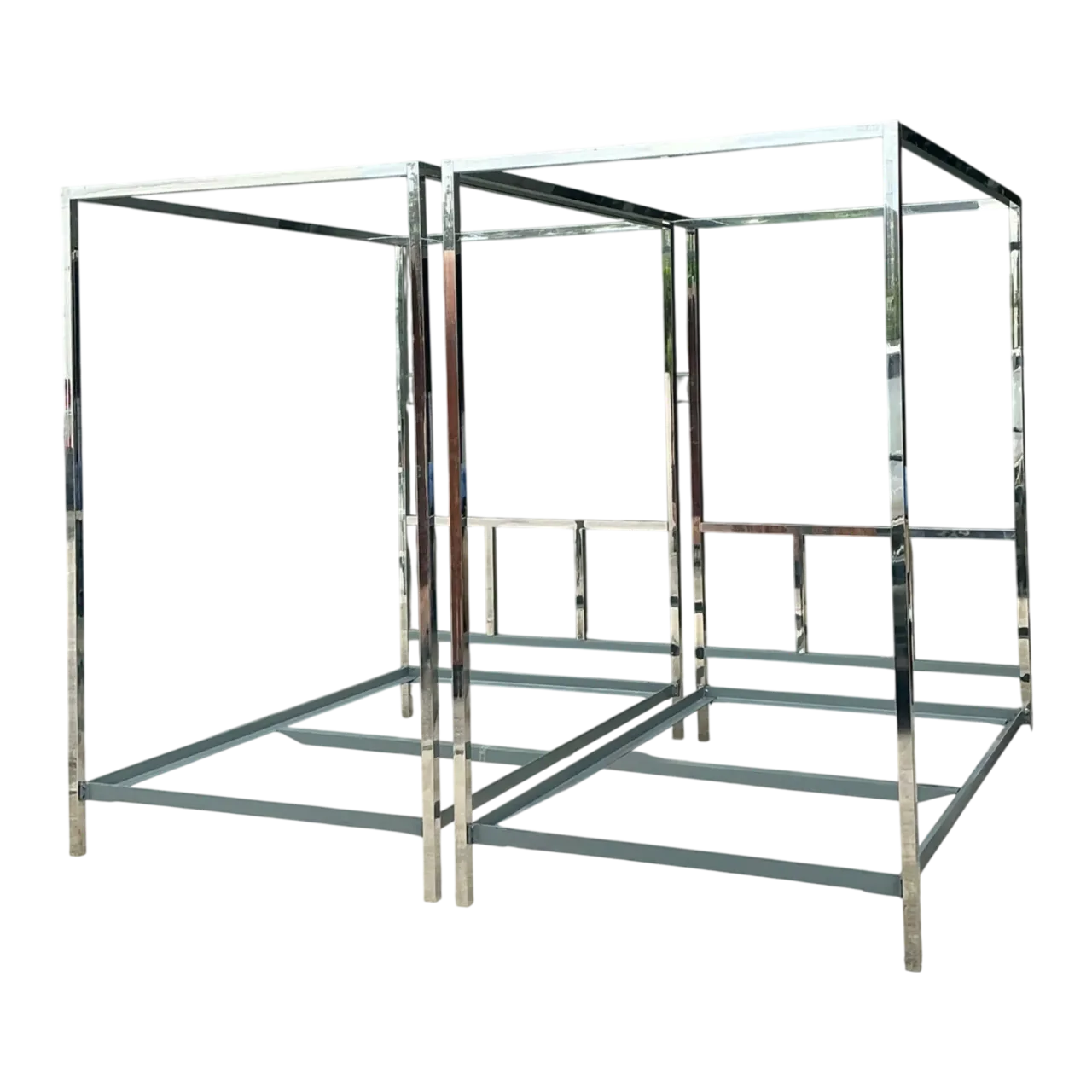Vintage Chrome Twin Canopy Bed Frames After Milo Baughman