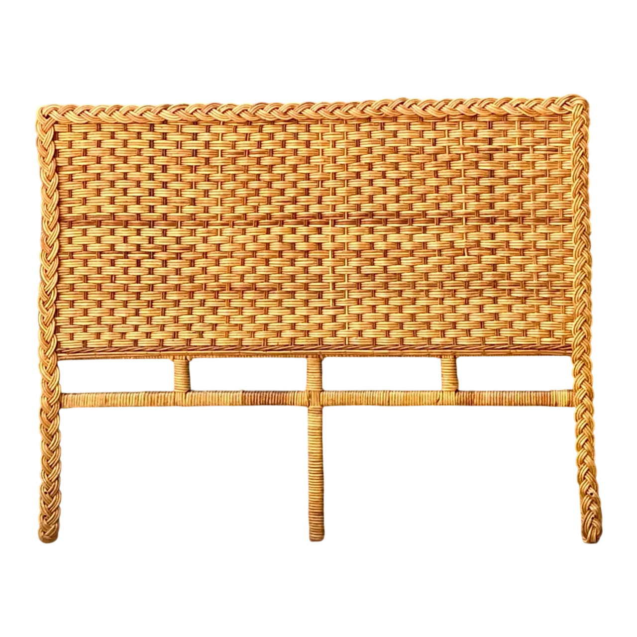 Vintage Braided Rattan Queen Headboard