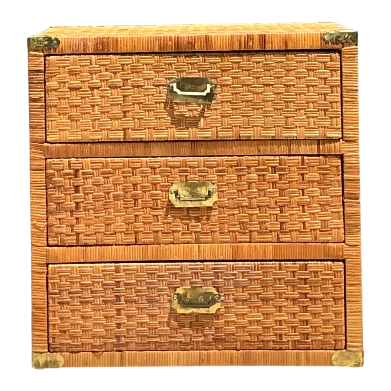 Vintage Woven Rattan Three-Drawer Chest