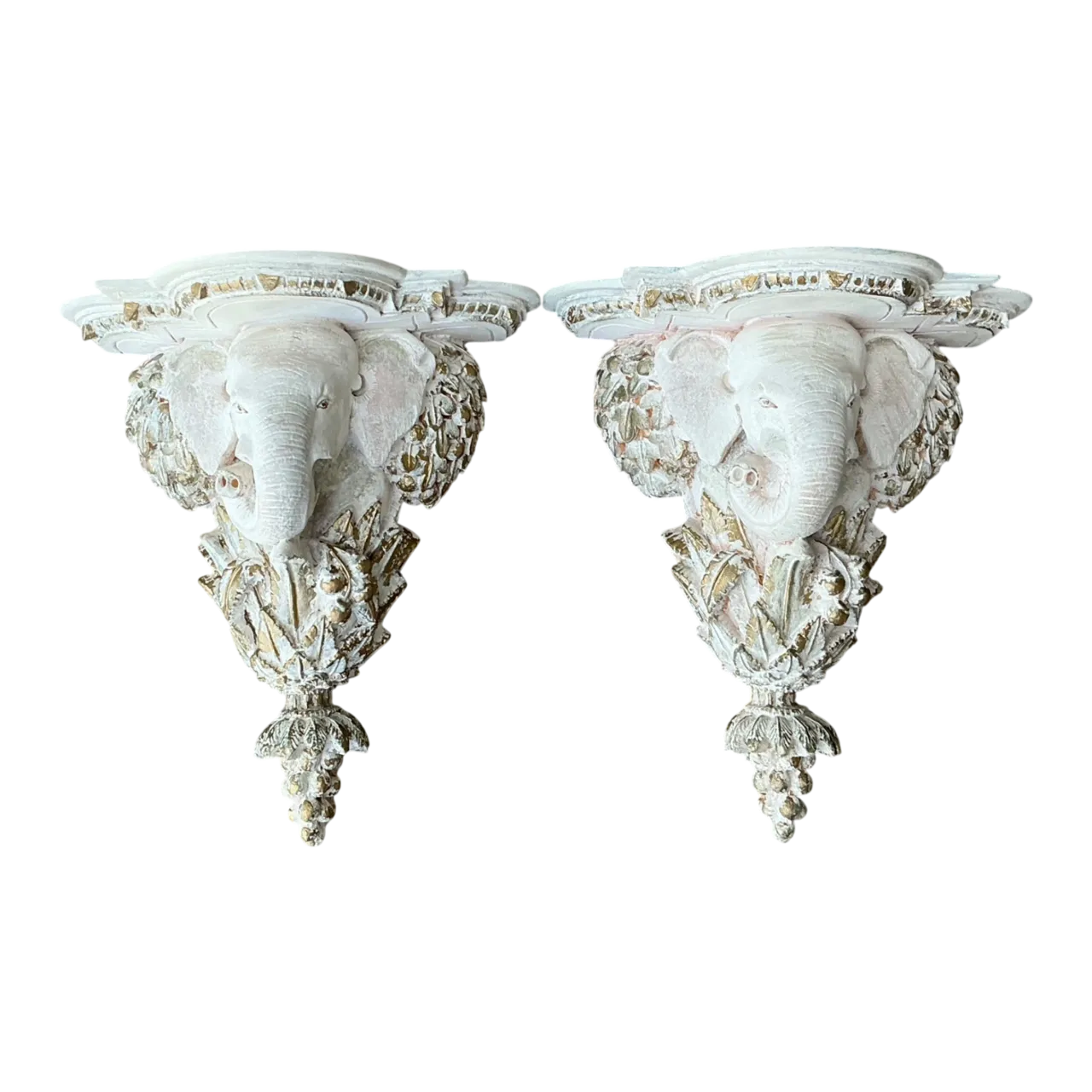 Vintage Elephant Motif Wall Brackets - A Pair
