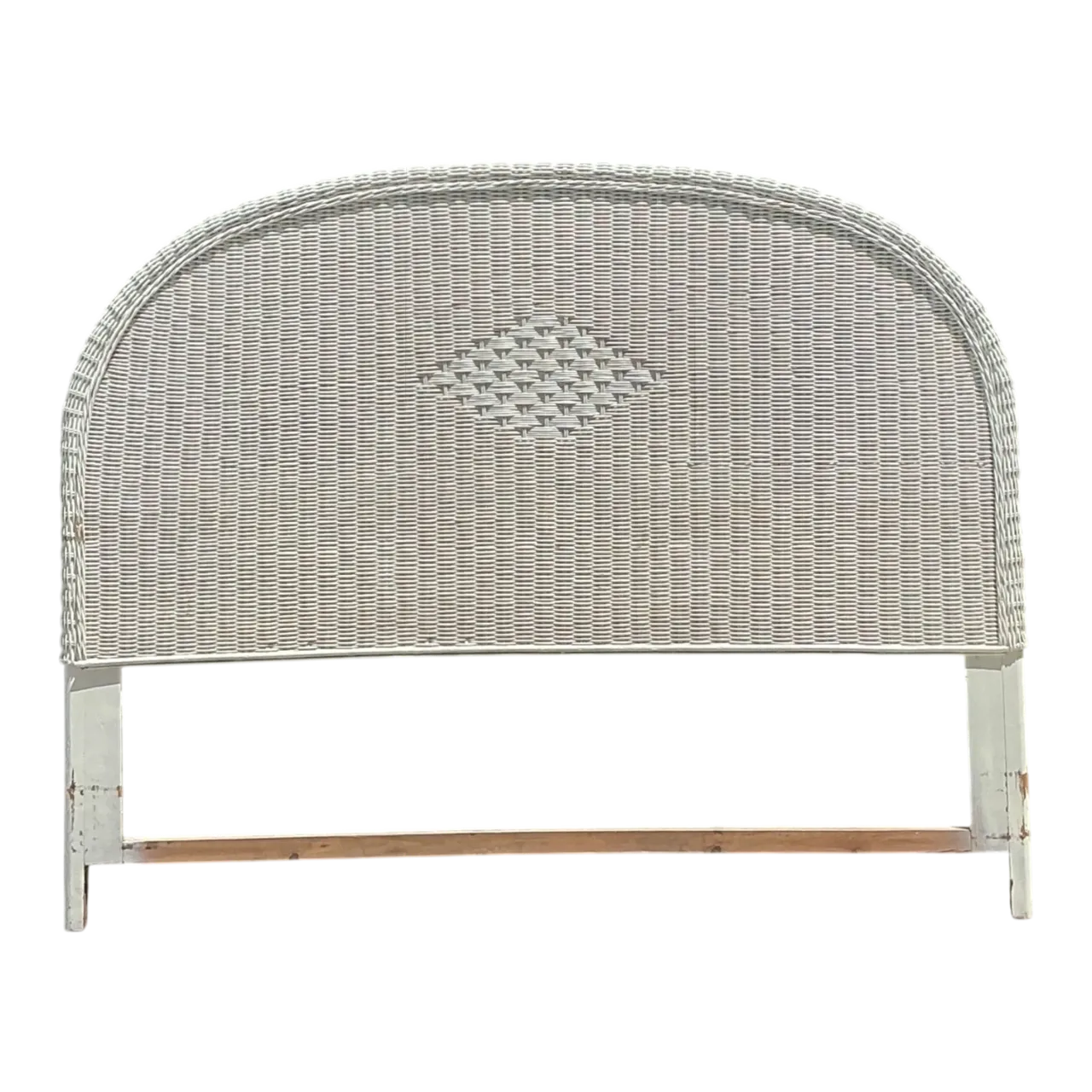 Vintage White Rattan Queen Headboard