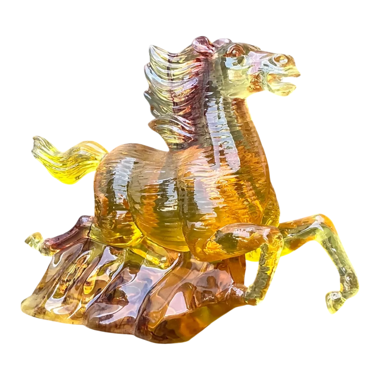 Vintage Amber Cast Lucite Running Horse Sculpture