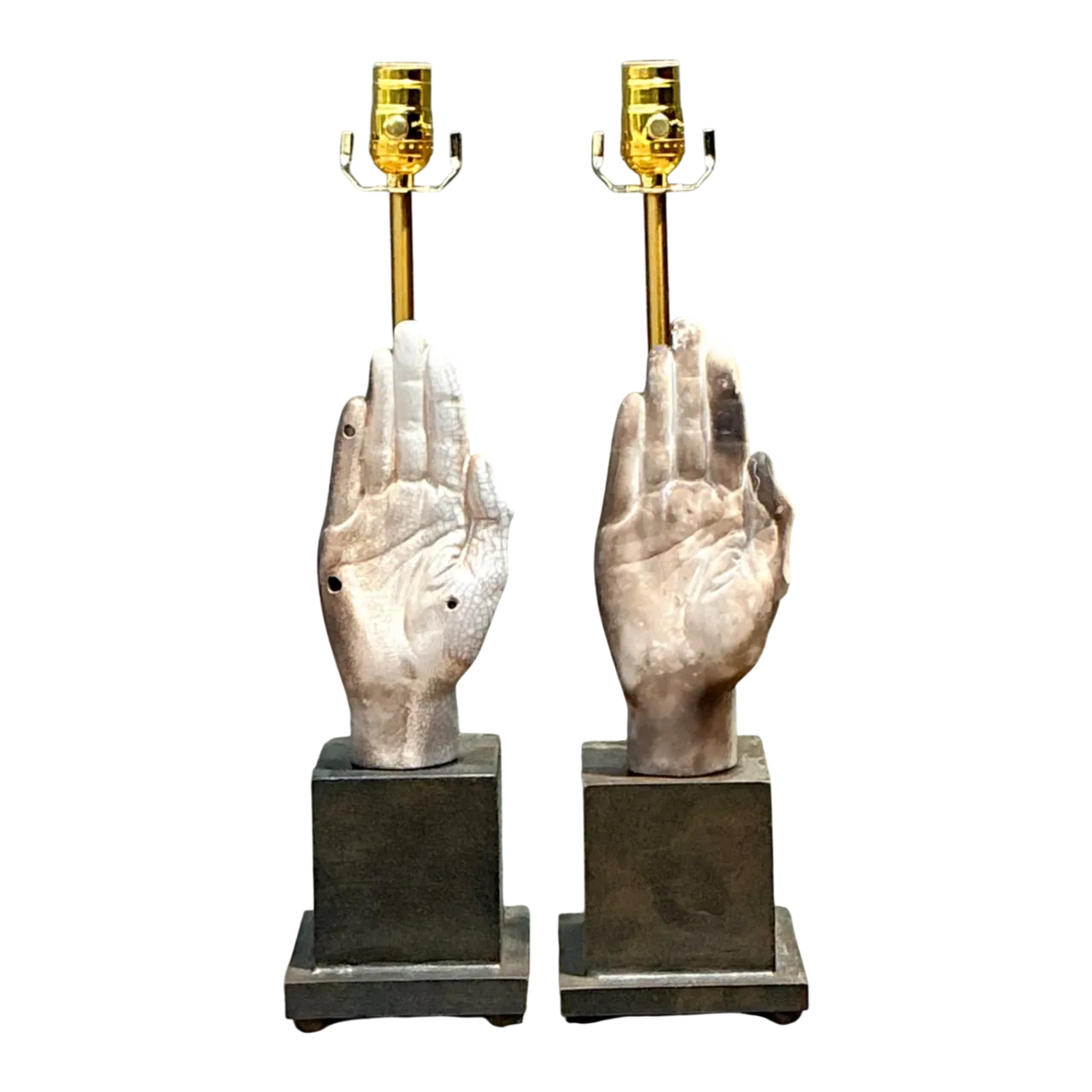 Vintage Ceramic Hand Sculpture Table Lamps - A Pair