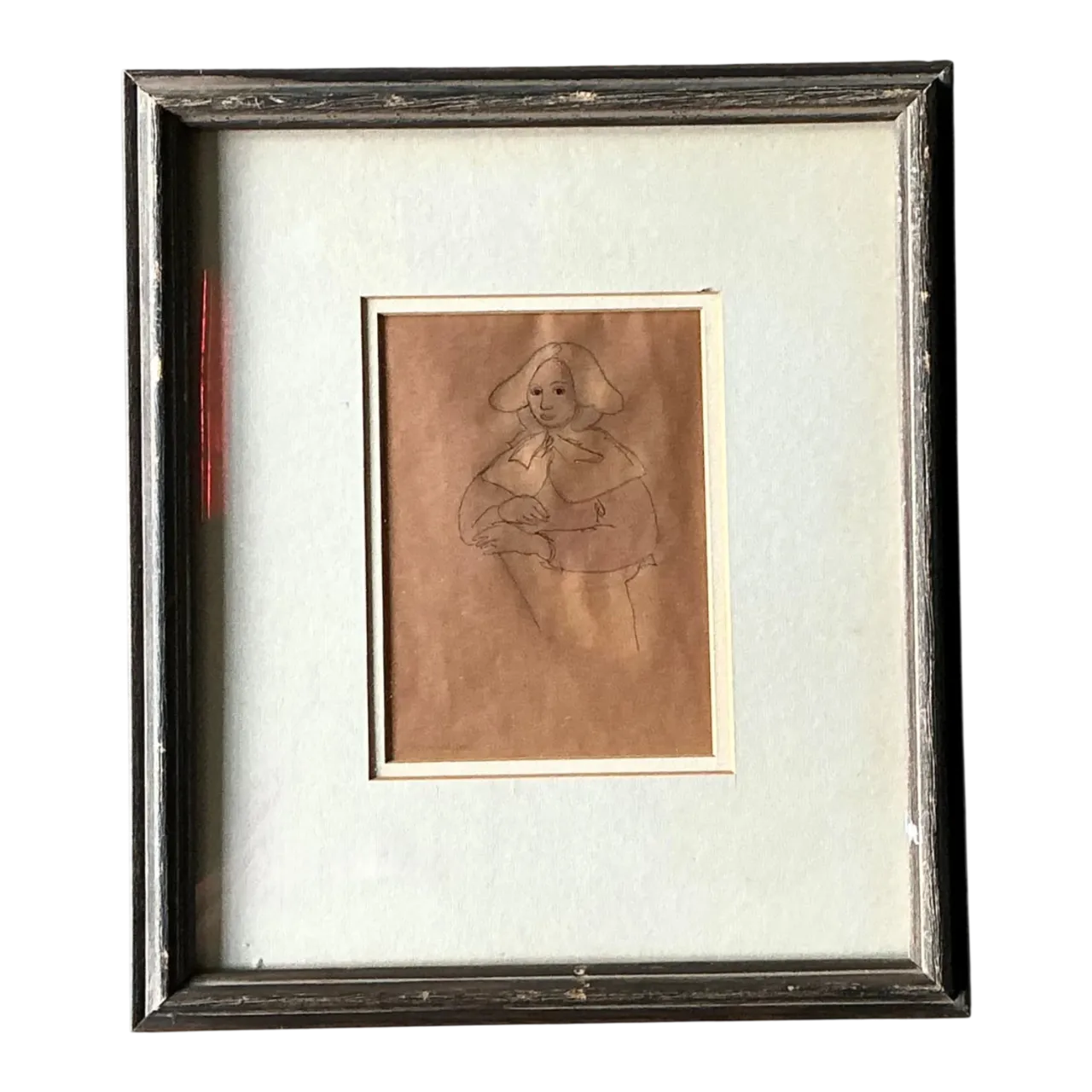 Vintage Portrait Drawing in Frame