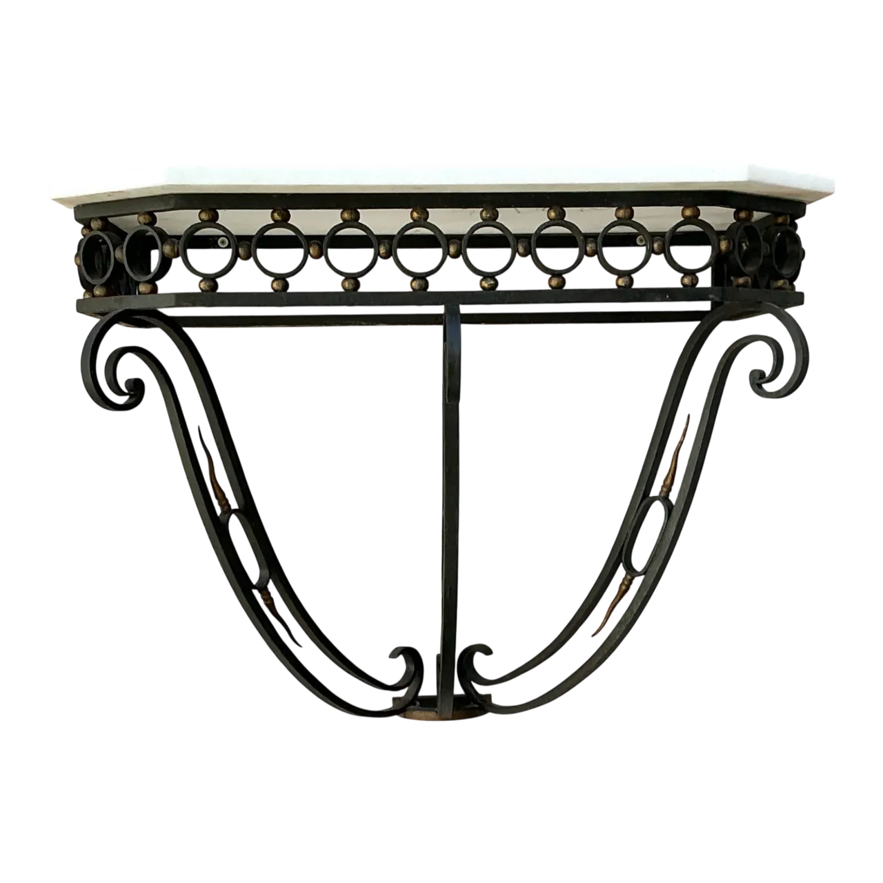 Vintage Scrolled Iron Wall Console After Royere