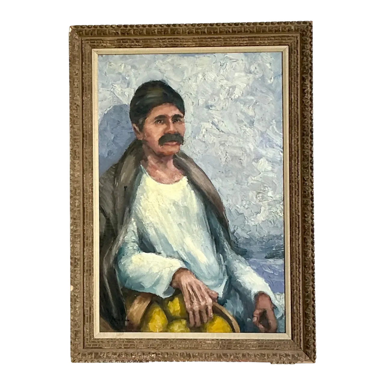 Vintage Expressionist Impasto Portrait in Wood Frame