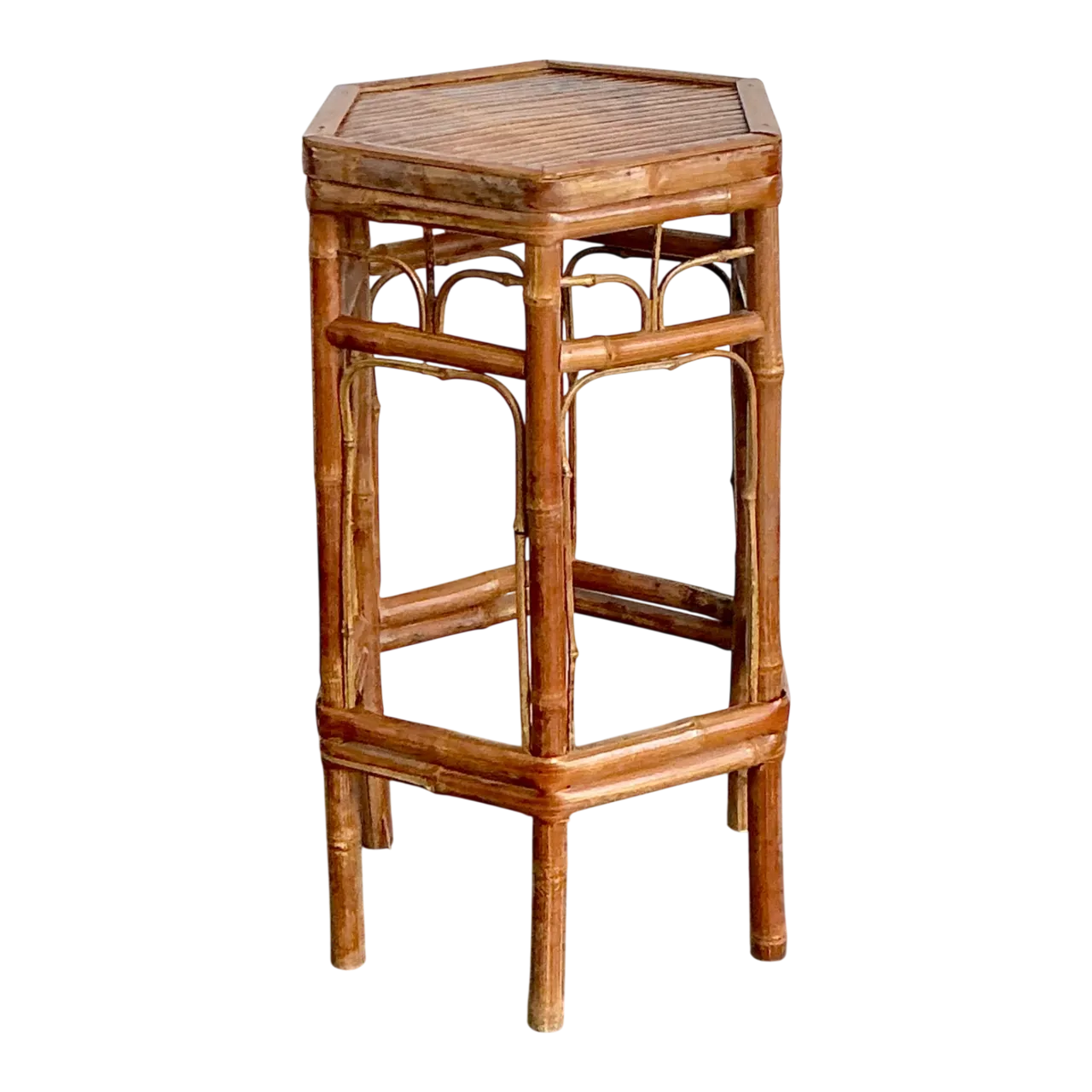 Vintage Bamboo Hexagonal Plant Stand