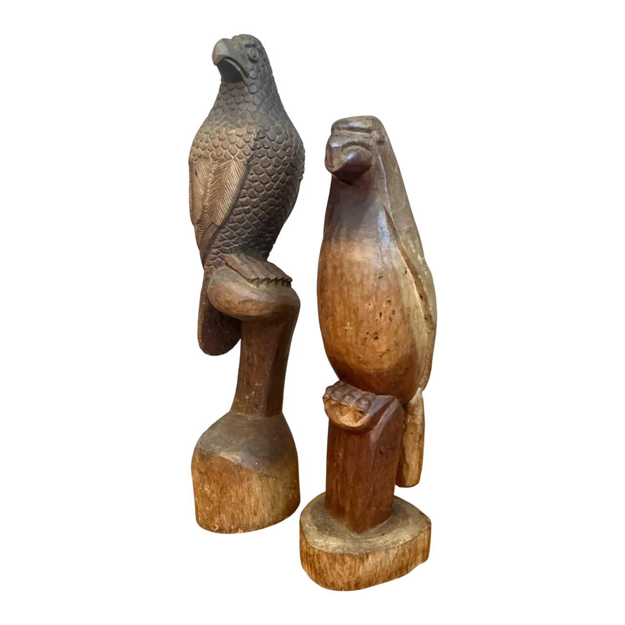 Vintage Carved Wood Bird Sculptures - A Pair