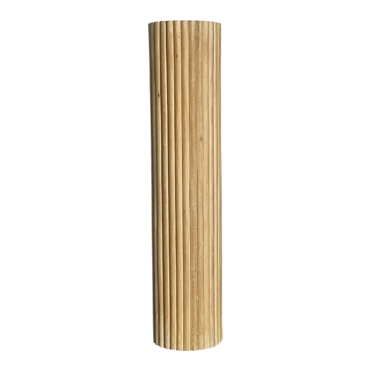 Vintage Ribbed Wood And Rattan Large Pedestal