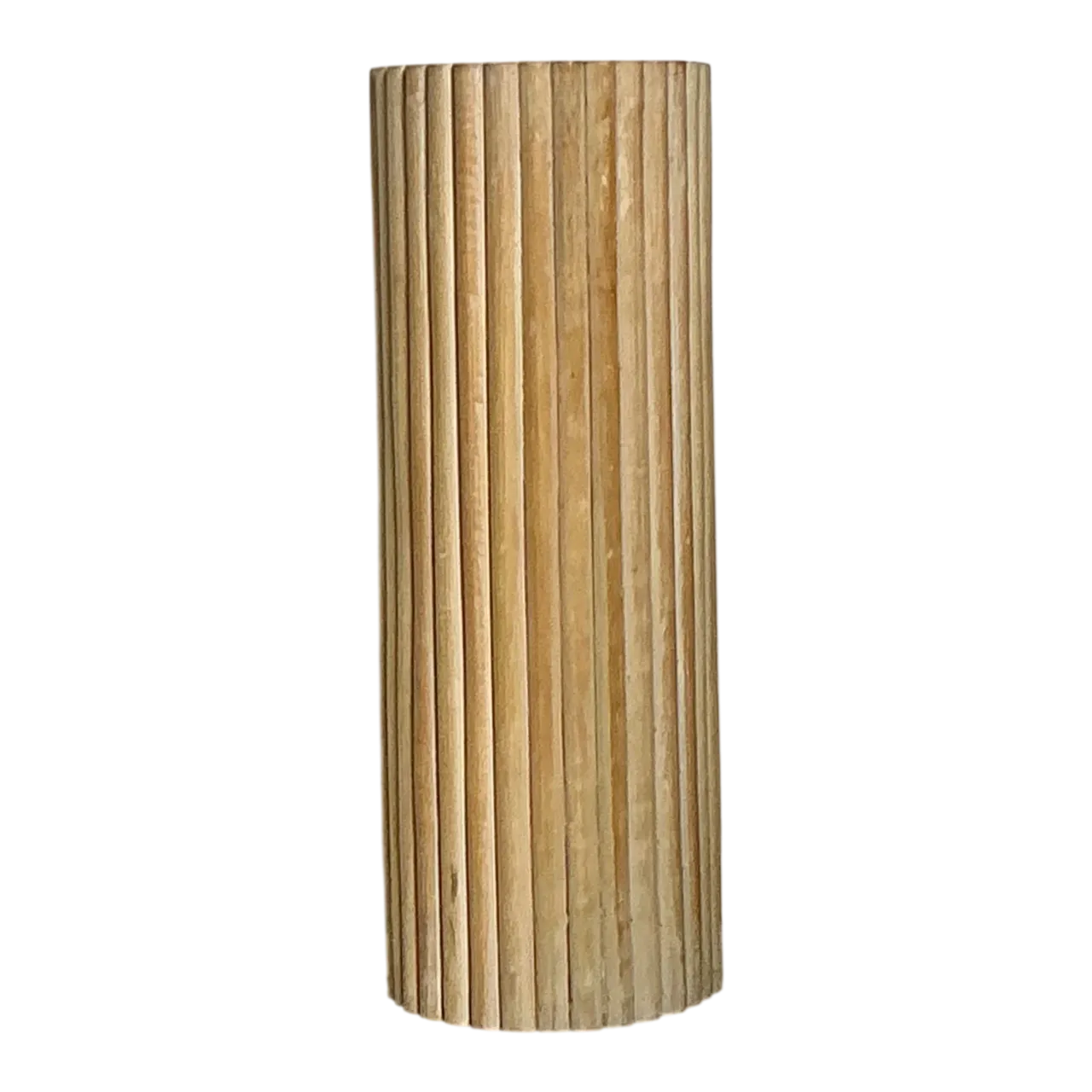 Vintage Ribbed Wood And Rattan Small Pedestal