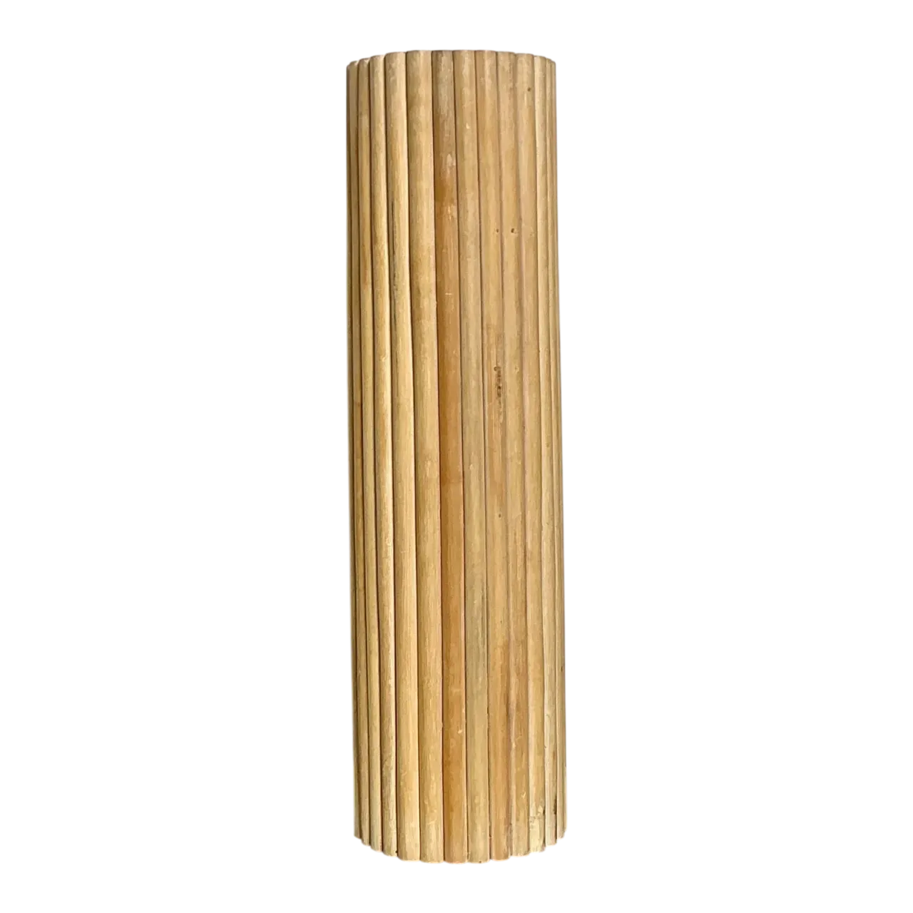 Vintage Ribbed Wood And Rattan Medium Pedestal