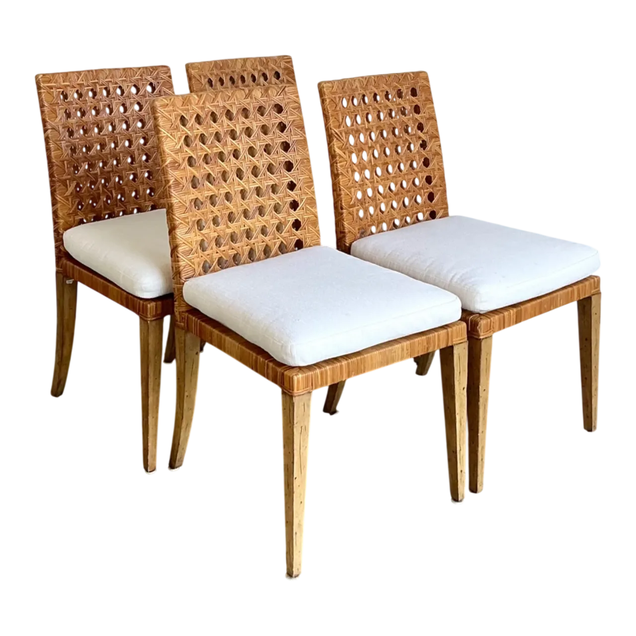 Vintage Woven Cane Dining Chairs - Set Of 4