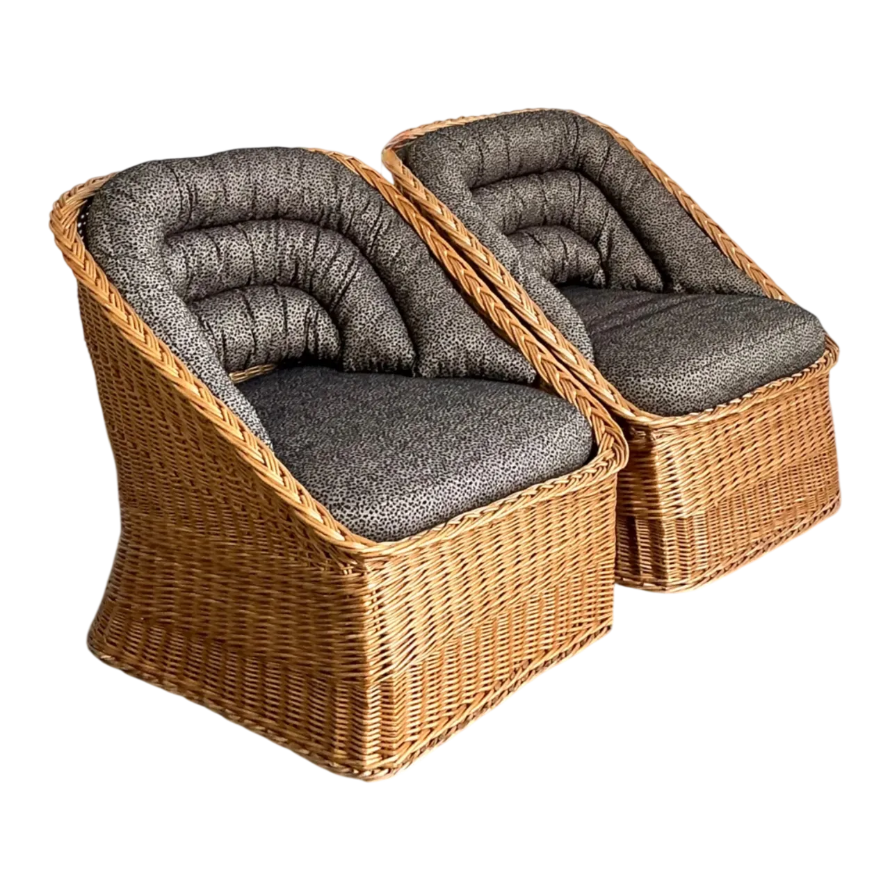 Vintage Woven Rattan Lounge Chairs - A Pair - Wicker, 30.25W x 30.25H