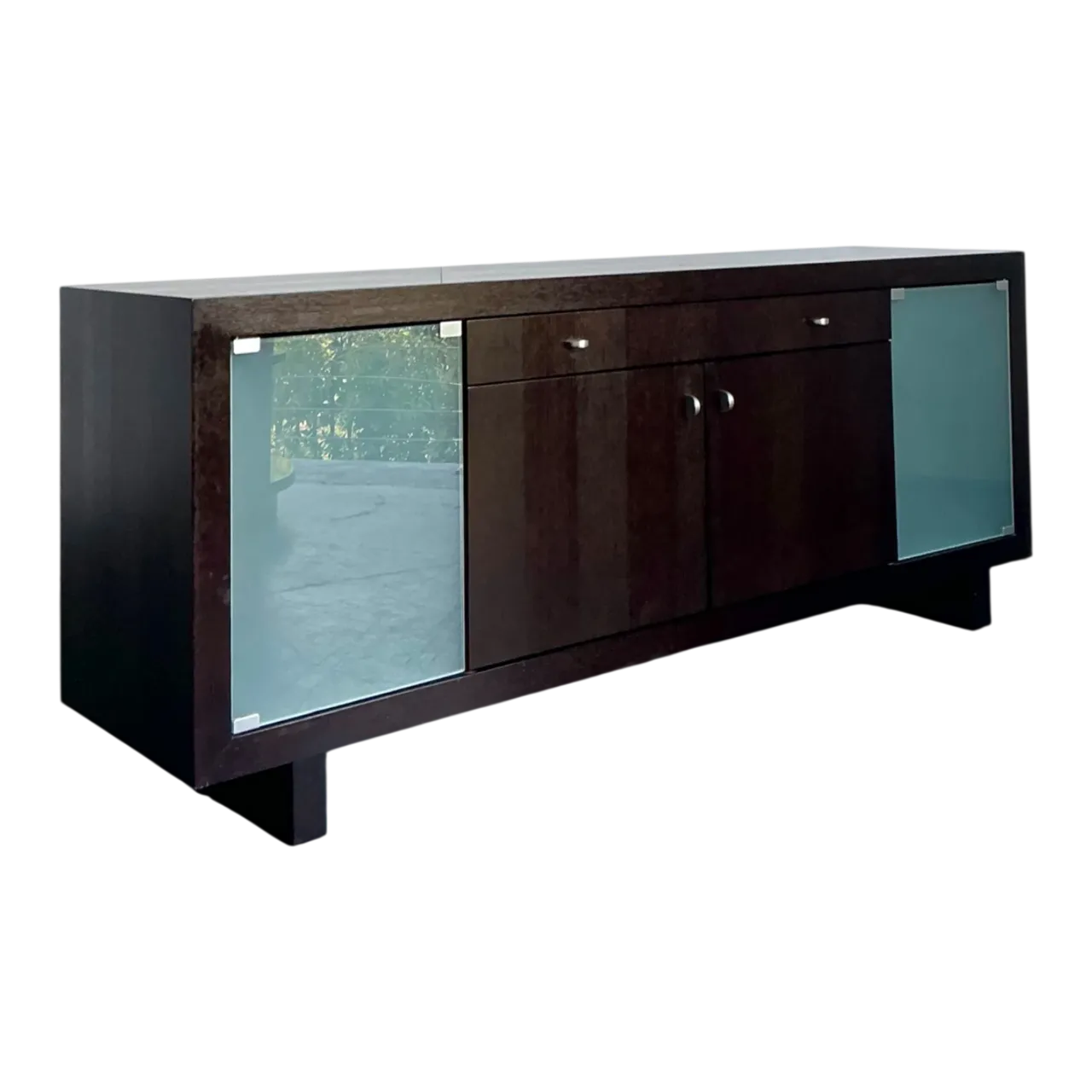 Vintage Frosted Glass Door Ebony Sideboard