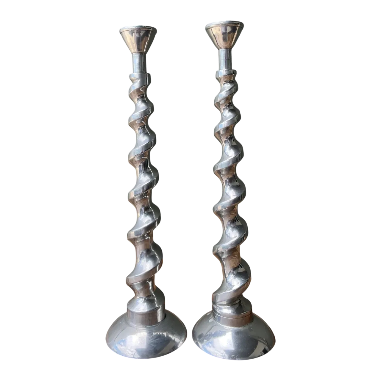 Vintage Spiral Aluminum Candle Holders - A Pair