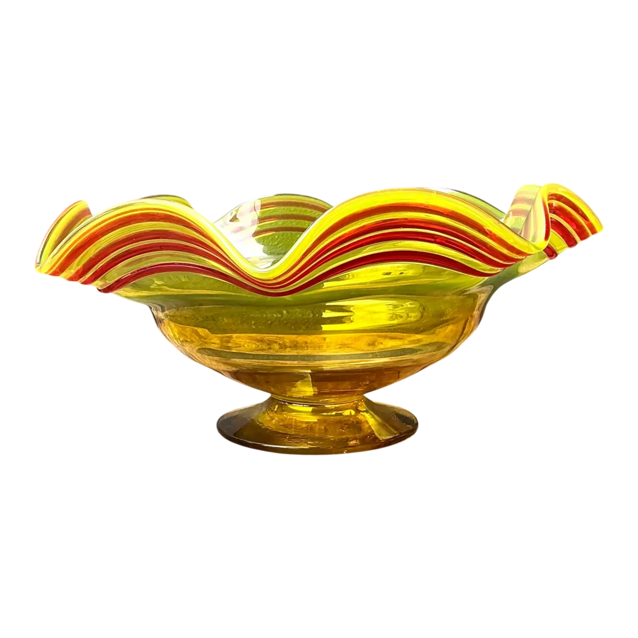 Vintage Striped Murano-Style Glass Centerpiece Bowl