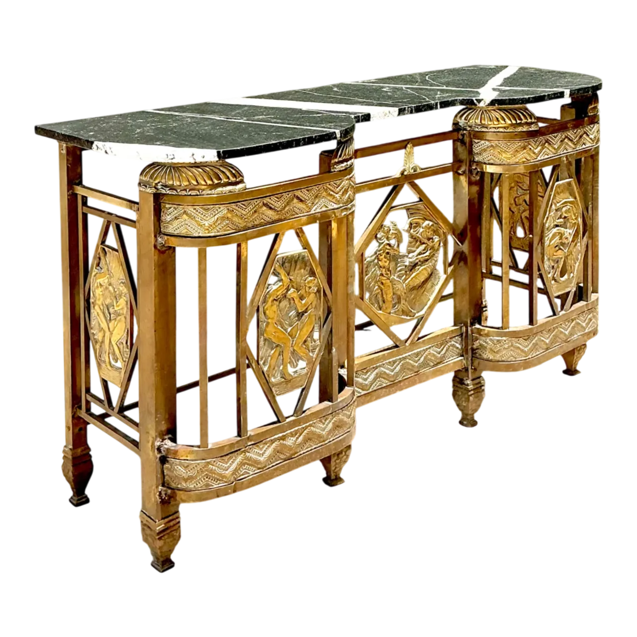 Vintage 1930s Deco Bronze Medallion Console
