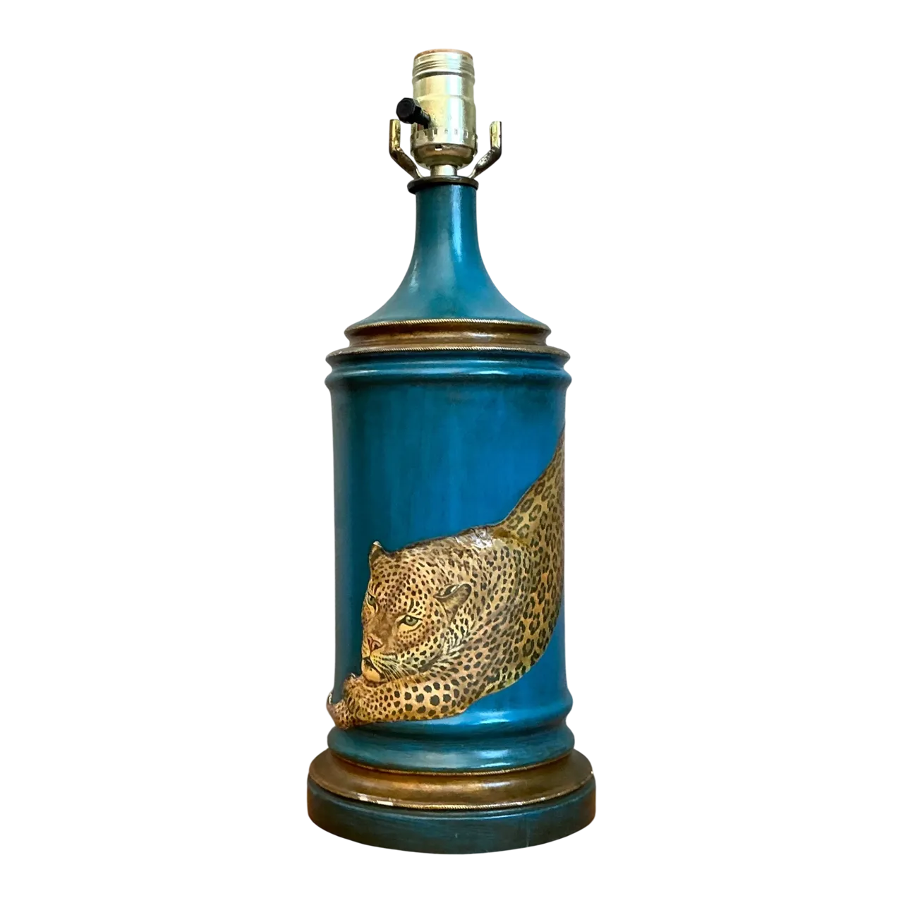 Vintage Blue and Gold Decoupage Leopard Lamp