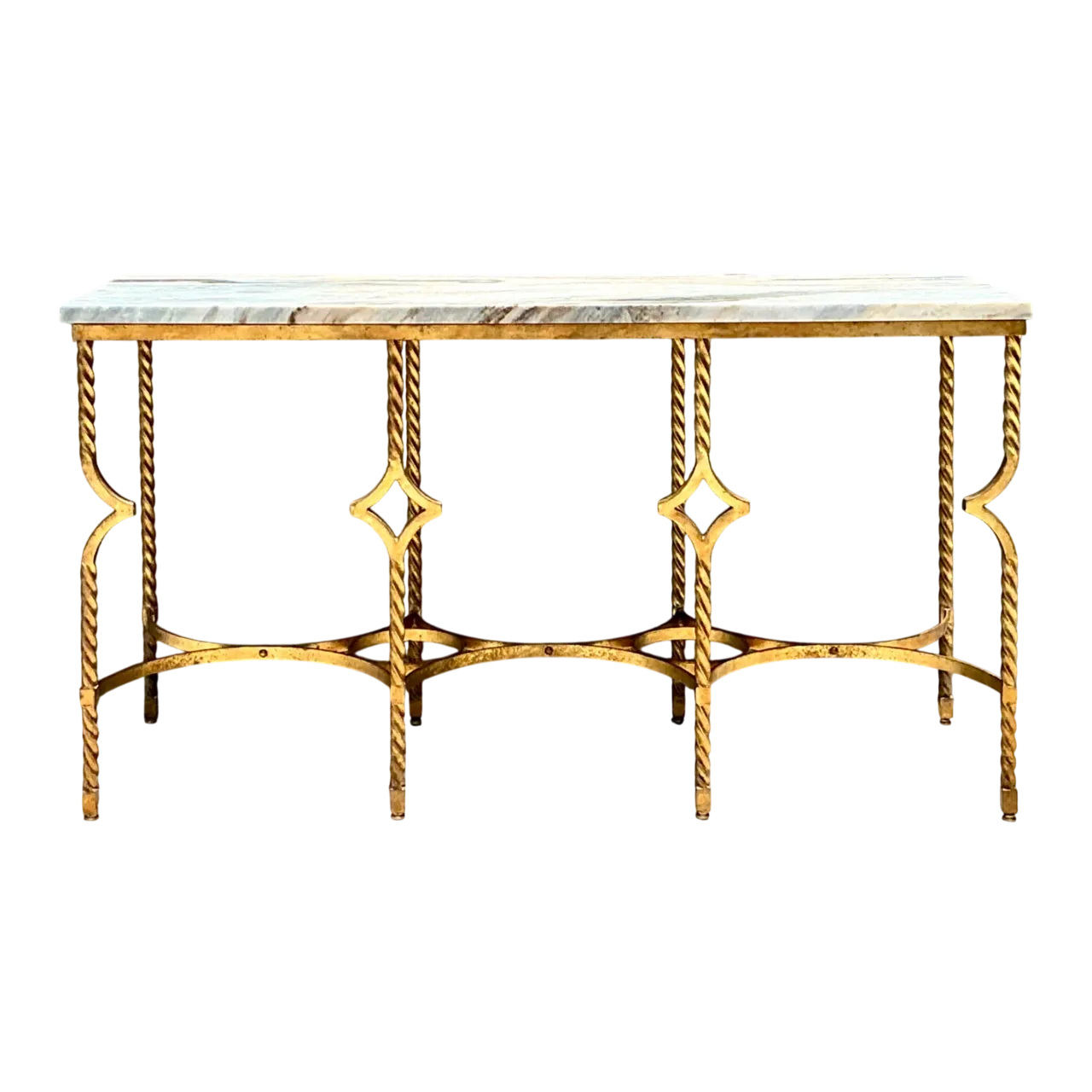 Vintage Twisted Iron and Marble Console Table