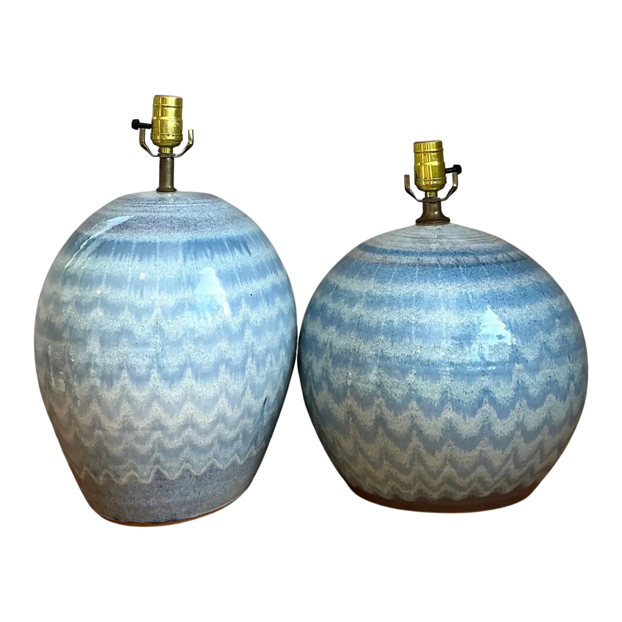 Vintage Blue Glazed Ceramic Table Lamps - Set Of 2