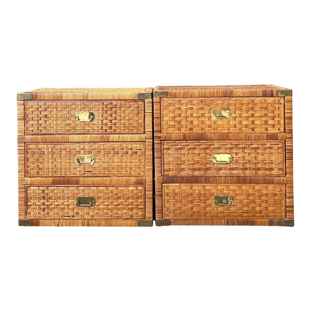 Vintage Woven Rattan Chest of Drawers - Set of 2