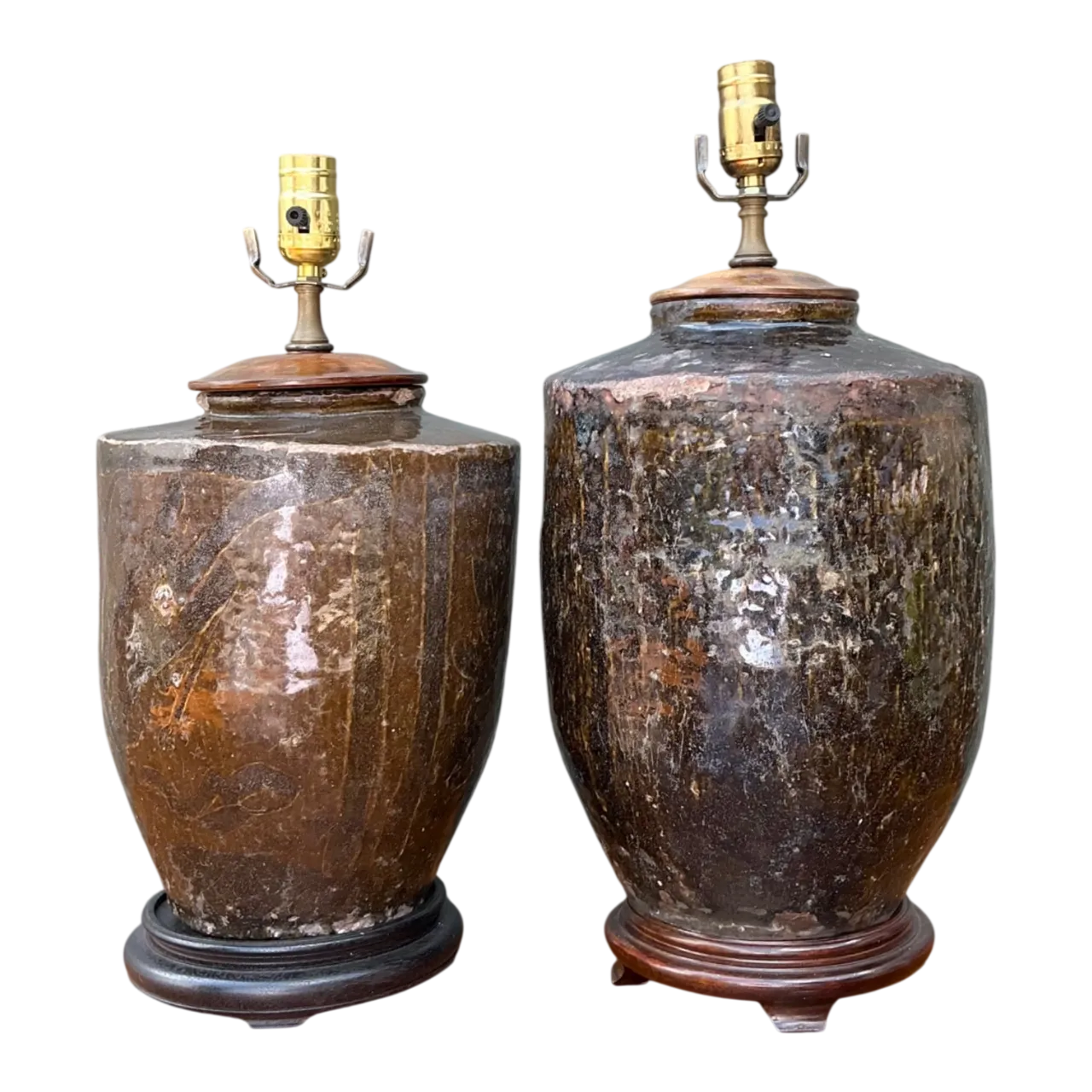 Vintage Boho Glazed Ceramic Lamps - Set Of 2