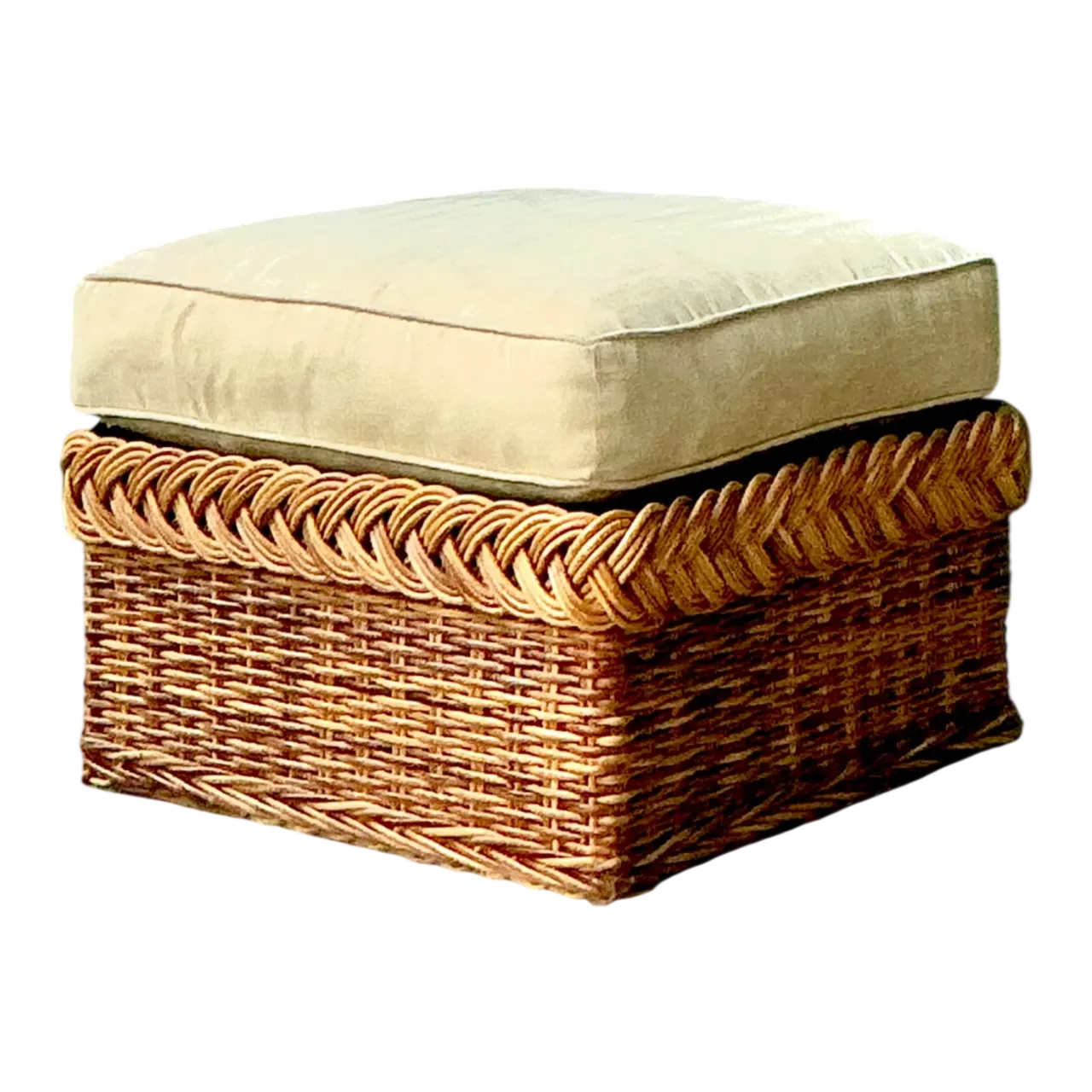 Vintage Braided Rattan Ottoman