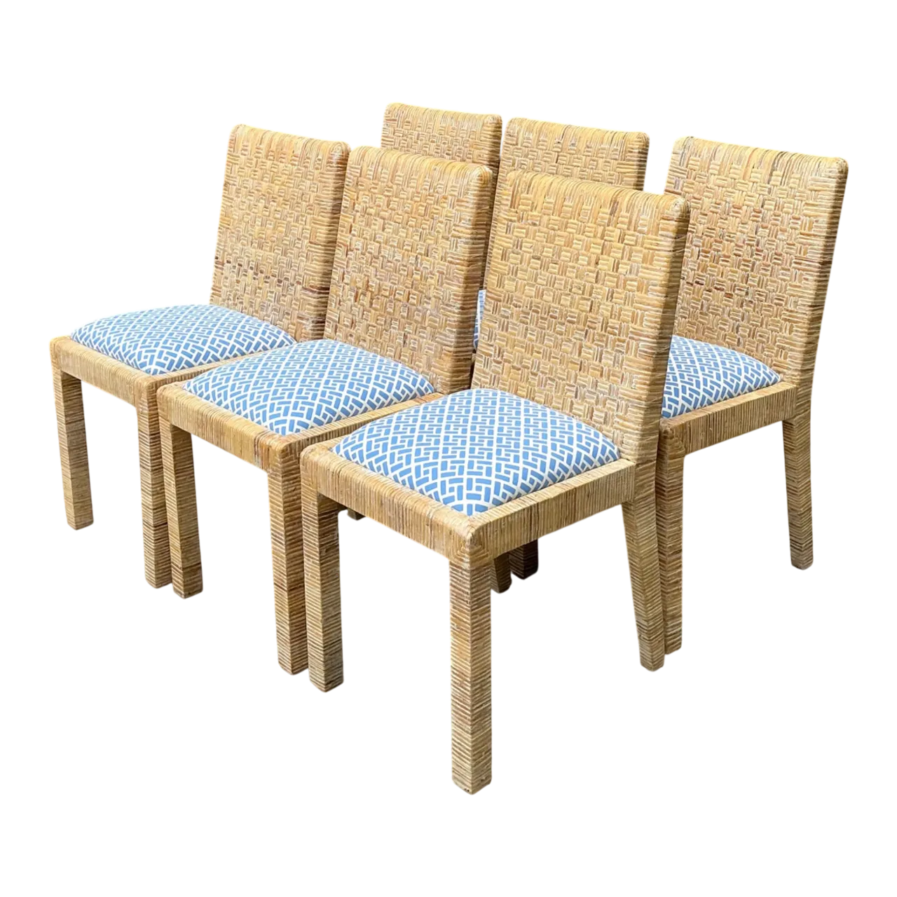 Vintage Woven Rattan Dining Chairs - Set of 6